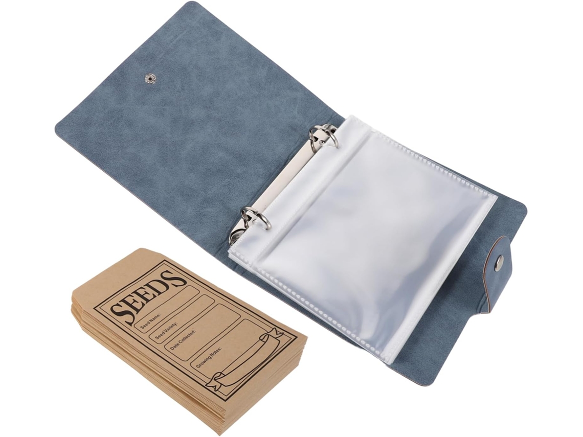 Álbum De Sementes, Organizador De Sementes Para Envelopes Autoadesivos, Pasta Azul Em Couro Sintétic Gokoco