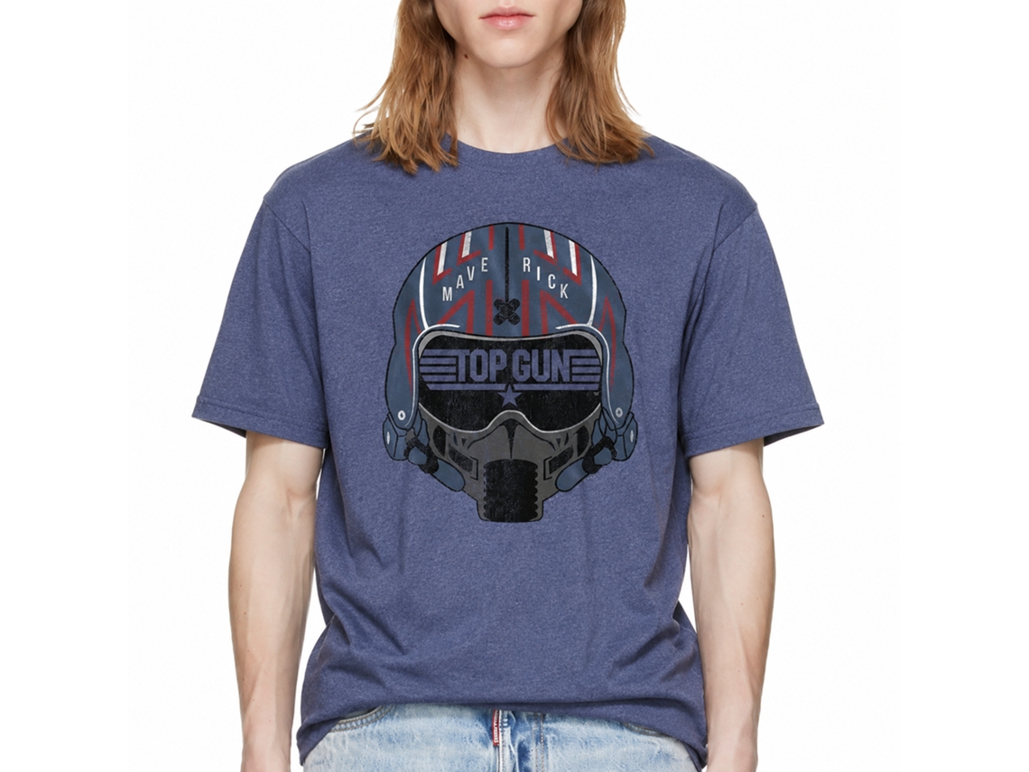 Rockinstone Top Gun Movie Maverick Helmet Heather Vintage Blue Adult T-shirt Size:xxl