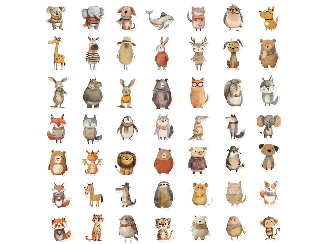 50 Adesivos De Animais Desenhados À Mão, Perfeitos Para Decorar Malas, Laptops E Muito Mais.