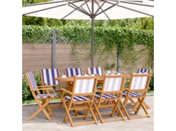Cadeiras De Jardim Dobráveis 8 Pcs Tecido/madeira Azul E Branco Dkd Home Decor