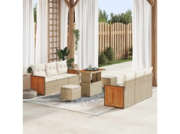 Vidaxl Conjunto De Sofá De Jardim Com Almofada 9 Pcs Bege E Creme