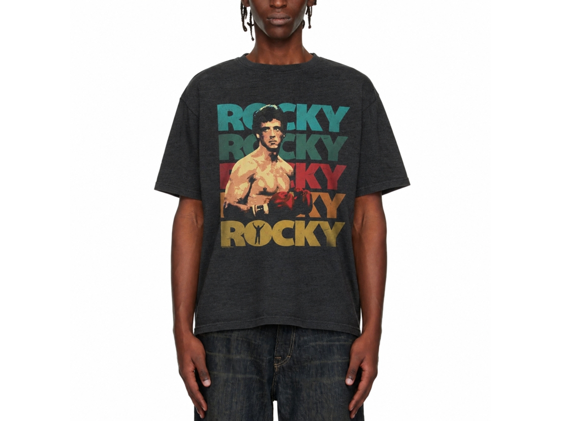 Rockinstone Rocky Movie 70's Color Heather Black Adult T-shirt Size:m