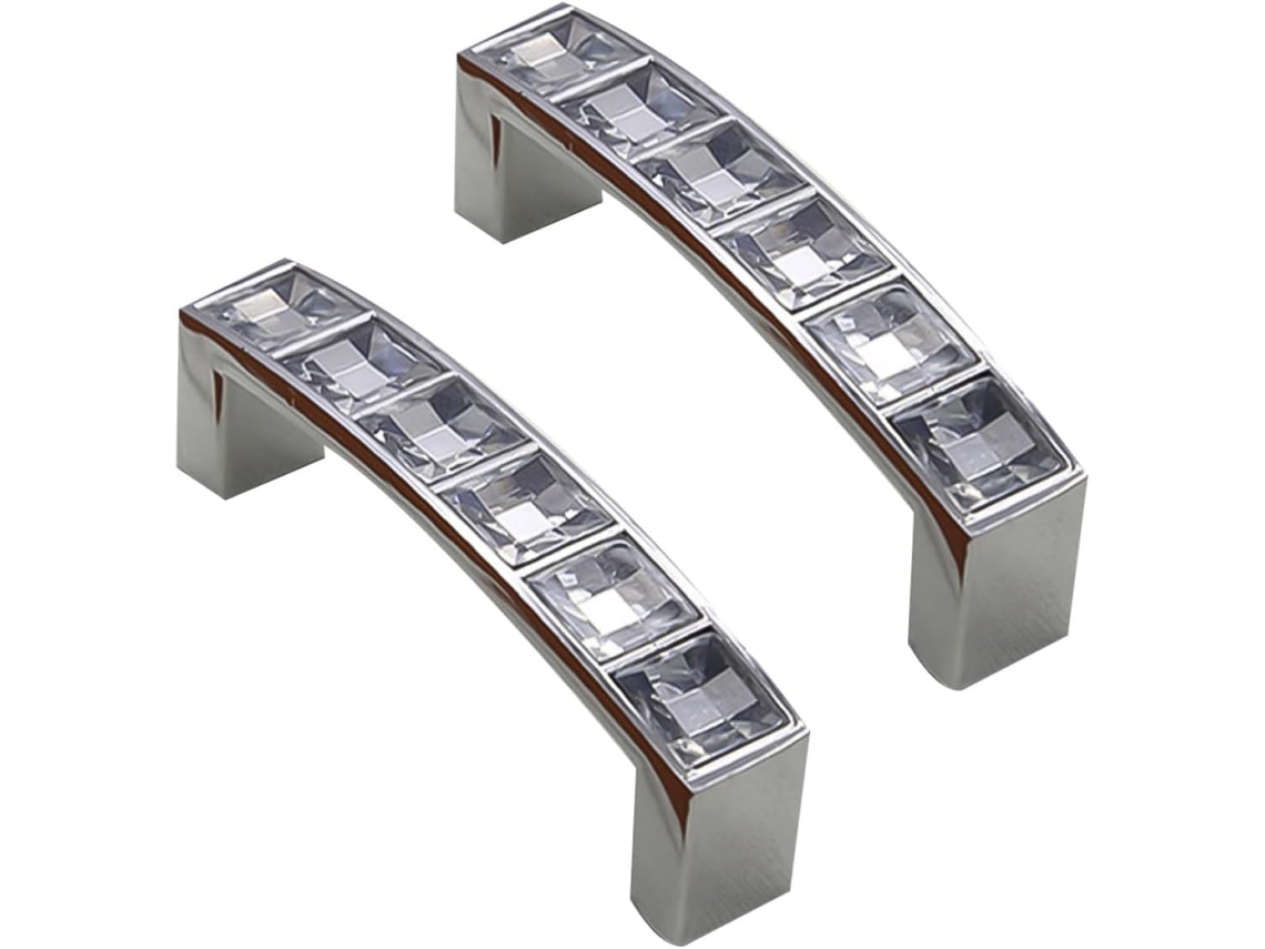 Conjunto De 2 Puxadores Gaveta Em Formato U Com Cristais, Em Liga De Zinco, Cor Prata, Com Parafusos De 2, 2cm, Para