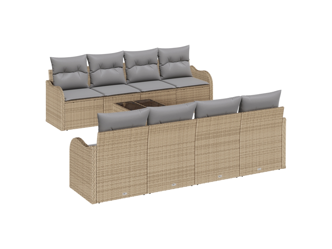 Conjunto 9 Conjunto De Sofá De Jardim Vidaxl Bege Vime Pe (55 X 55 X 37 Cm)