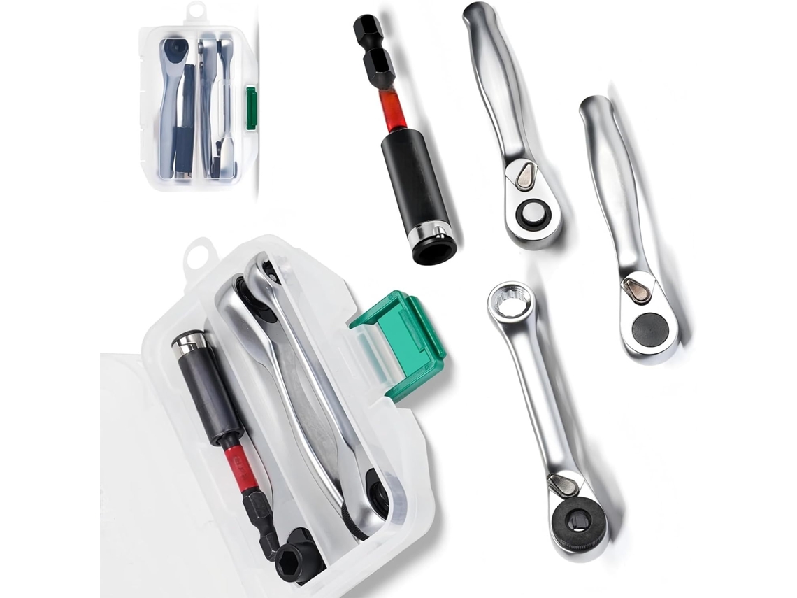 Conjunto De 4 Chaves De Catraca Multifuncionais Com Cabo De Catraca De 0, 25 Polegadas E Porta-bits Para Mecânicos