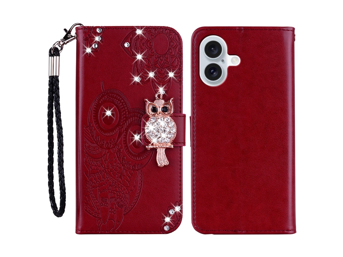 Capa Em Couro Pu Para Apple Iphone 16 Cor Vermelho