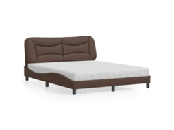 Vidaxl Cama Com Colchão Hvar 160x200 Cm Couro Artificial Castanho
