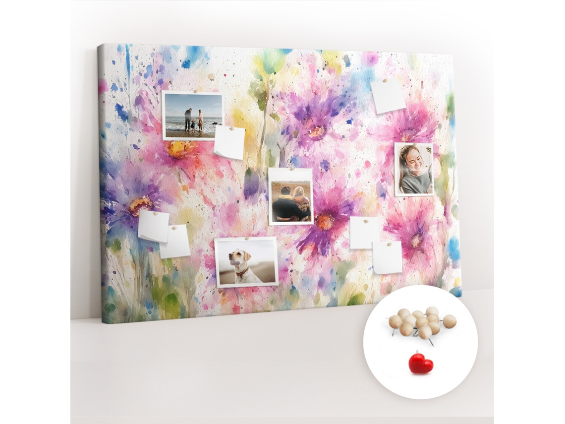 Quadro De Cortiça Flores Pintadas Para O Escritório Espelharte (120x80 Cm)