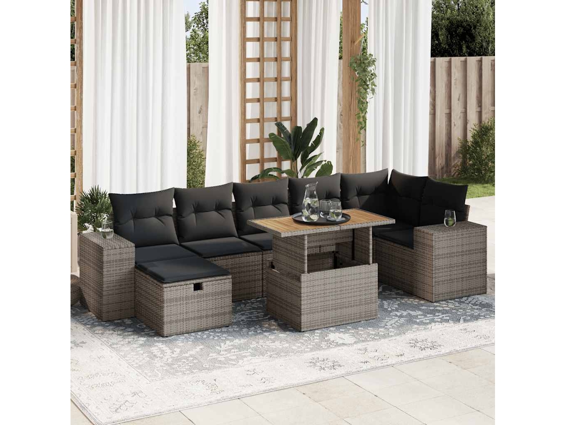 Vidaxl 5 Pcs Conjunto Sofás De Jardim C/ Almofadões Acácia E Vime Pe