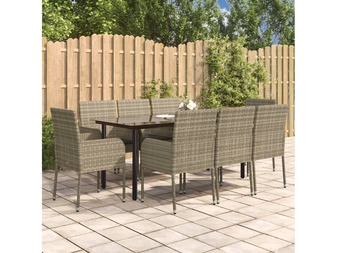 Pcs Conjunto Jantar Jardim C/ Almofadões Vime Pe Preto/cinza Dkd Home Decor