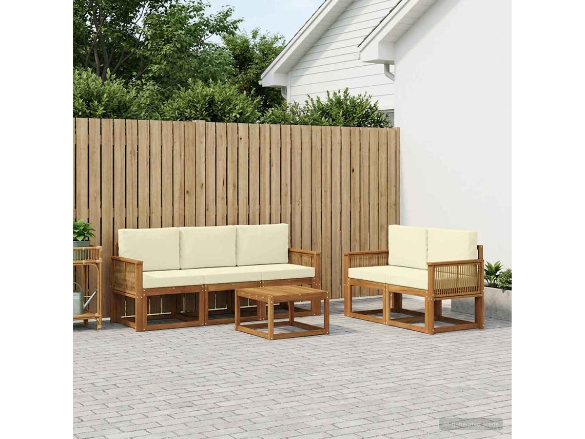 Vidaxl Conjunto De Sofás Para Exterior 6 Pcs Natural E Creme Poliéster