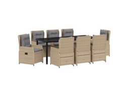 Conjunto 9 Conjunto De Jantar Para Jardim Vidaxl Bege Vime Pe (200 X 80 X 73 Cm)