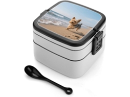 Lancheira Bento Empilhável Com Estampa De Yorkshire Terrier Na Praia, Com Tampas, Térmica, À Prova De Vazamentos, 2 Compartimentos