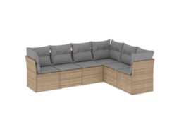 Conjunto 6 de sofás p/ jardim com almofadões VIDAXL vime PE bege