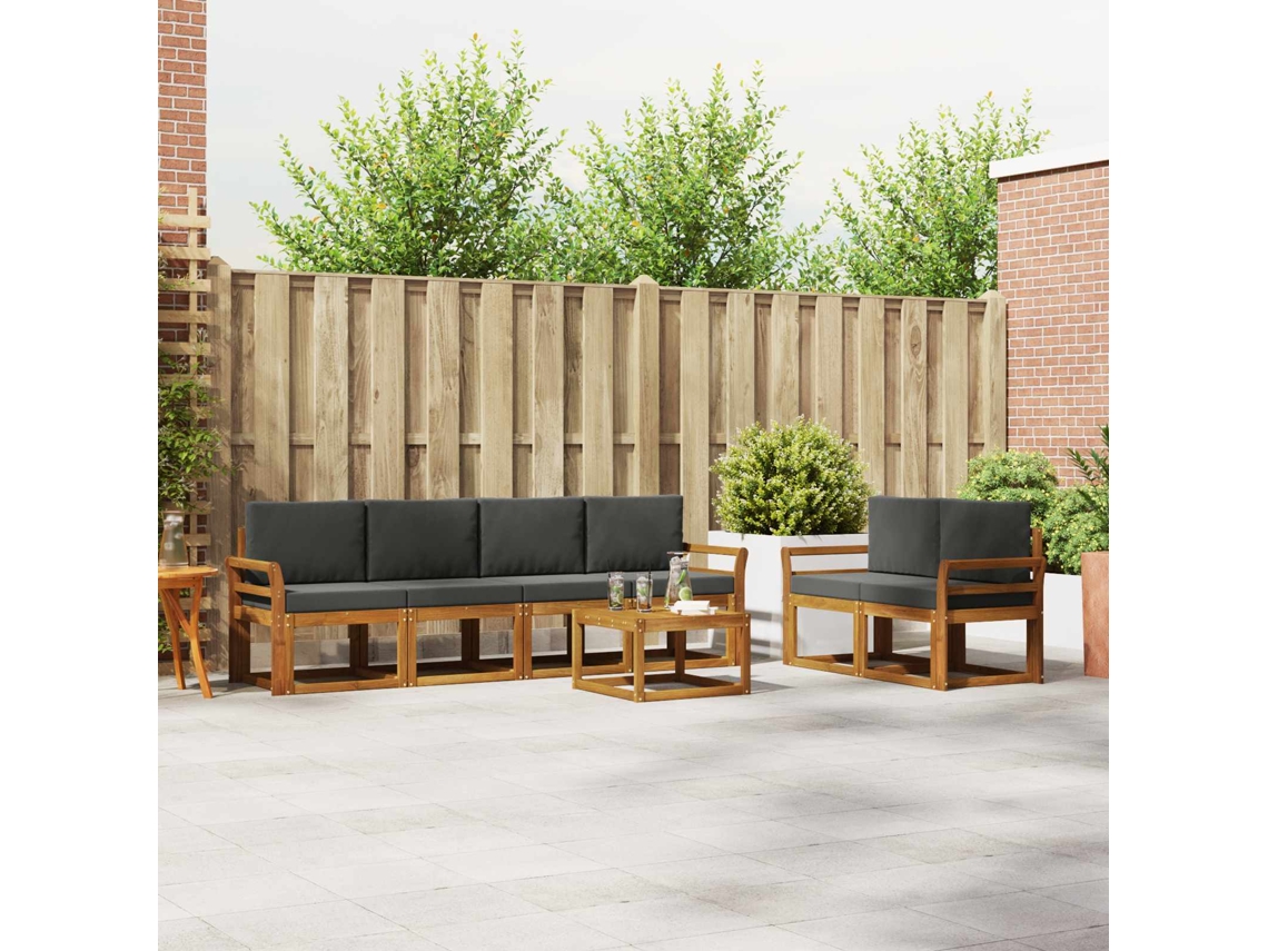 Vidaxl Conjunto De Sofás Para Exterior 7 Pcs Natural E Antracite