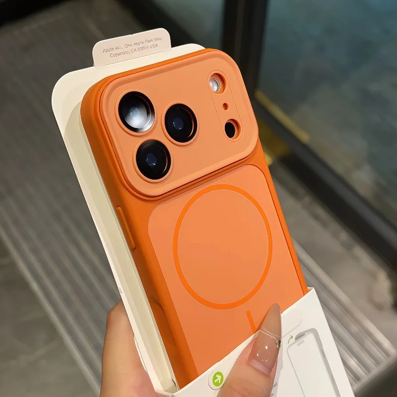 Capa Transparente Magnética Para Iphone 16 Pro Max (laranja), Carregamento Sem Fio, Capa Protetora De Luxo.
