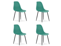 Cadeira De Jantar Conjunto De 4 Peças Kaleo Assento Verde, Pernas Pretas, Assento Ergonômico, Pés Niveladores Ajustáveis