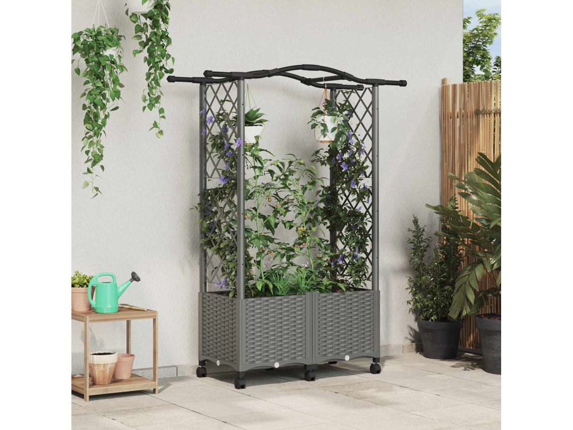 Vidaxl Cama Elevada Com Treliça E Telhado Cinzento-claro Pp