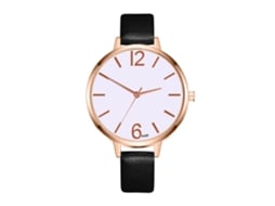 Relógio de Pulso Feminino de Moda com Pulseira de Couro Pu Mostrador Redondo Quartz Preto