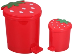 Conjunto Healeved de 2 Mini Lixeiras Plástico Vermelhas com Tampas em Formato Morango Fofas para Escritório