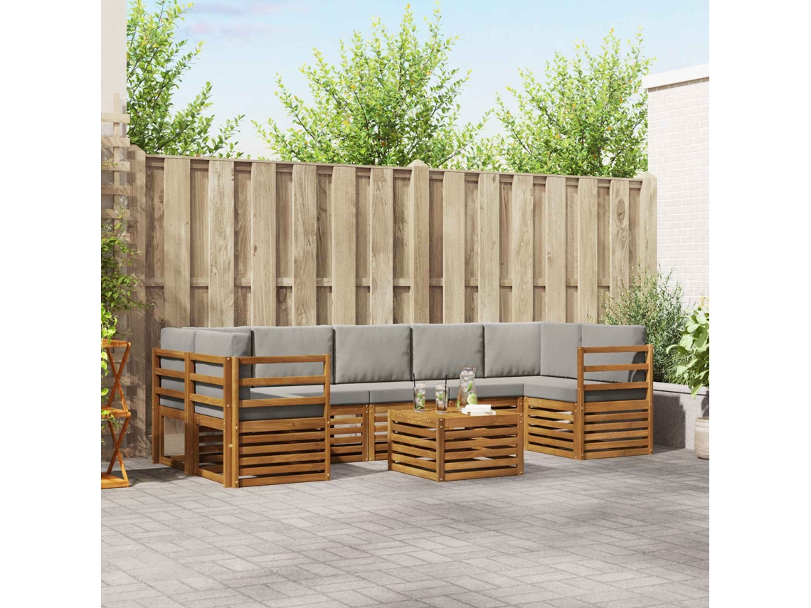 Vidaxl Conjunto De Sofás Para Exterior 8 Unid. Cinza Natural E Claro