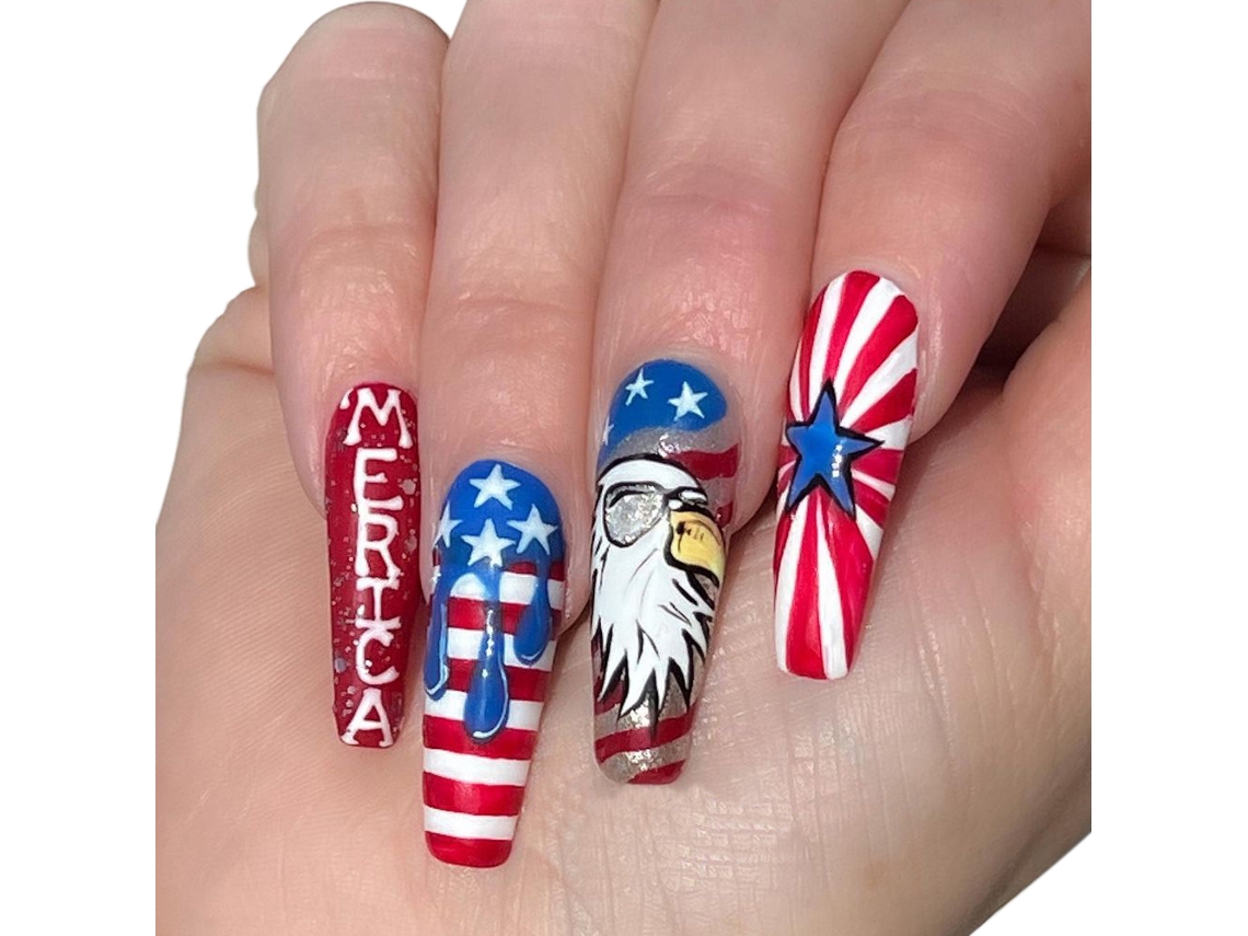 Unhas Postiças Longas para O Dia Da Independência Decoração de Arte em Unhas. NEVEANCE