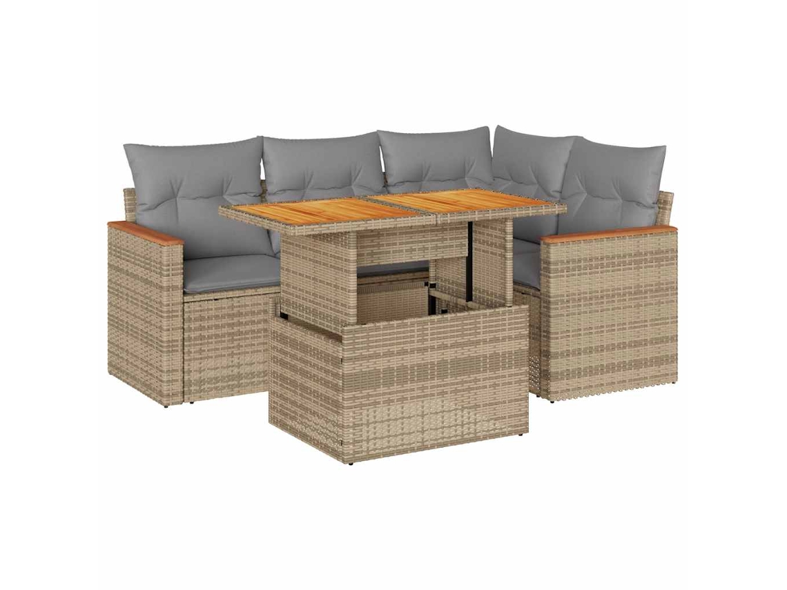 Conjunto 5 de sofás de jardim VIDAXL Bege Rattan / Vime(100 x 55 x 73 cm)