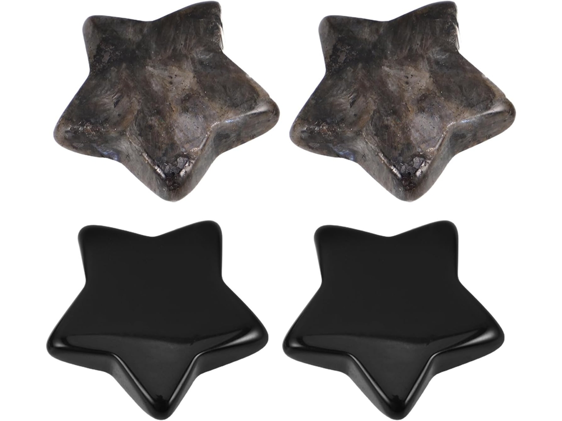 Conjunto 4 Pedras Decorativas Obsidiana Estrela Negra Natural 30mm Cristais Polidos Decoração Halloween GOKOCO