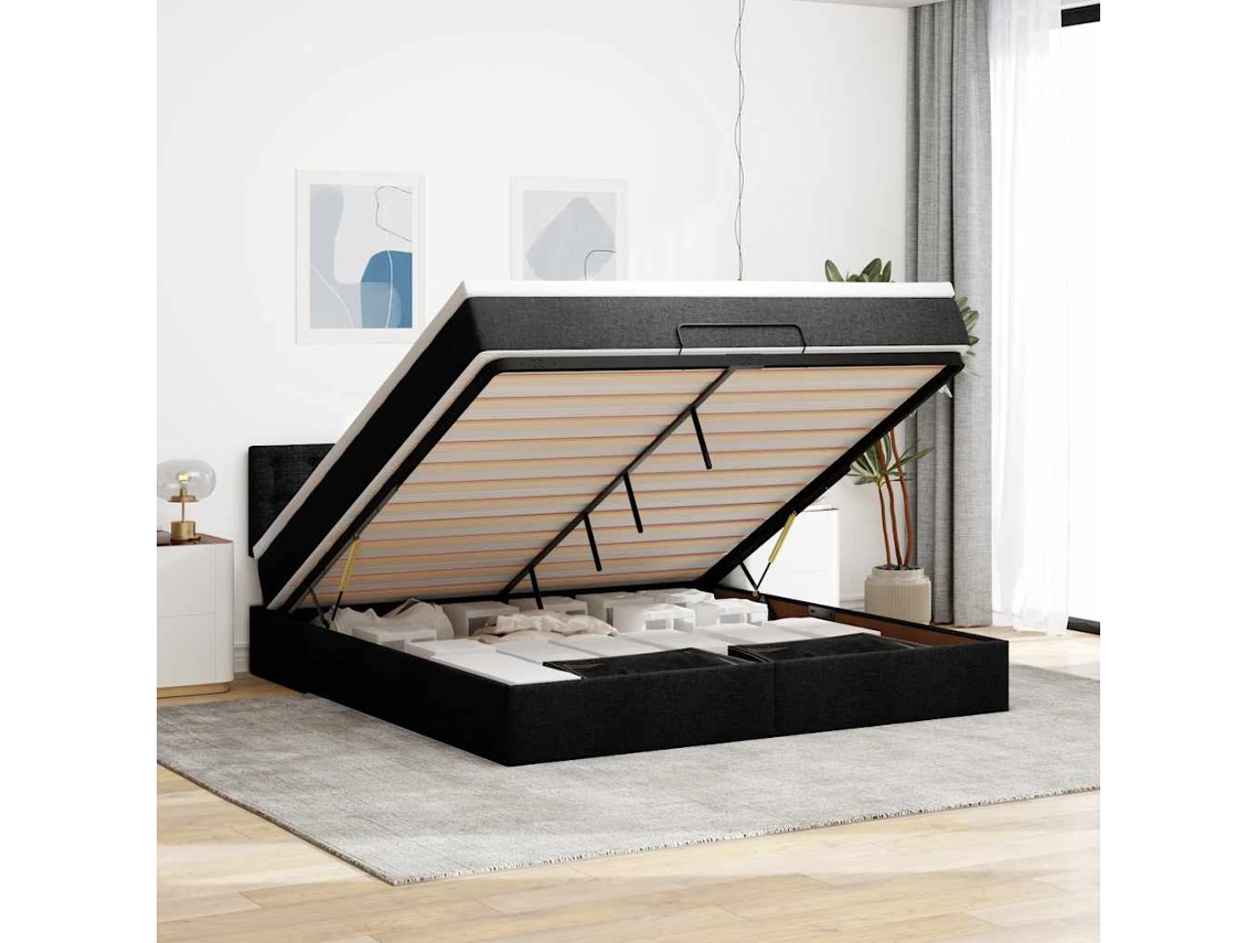 Vidaxl Estrutura De Cama Otomana Com Colchão 160x200 Cm Tecido Preto