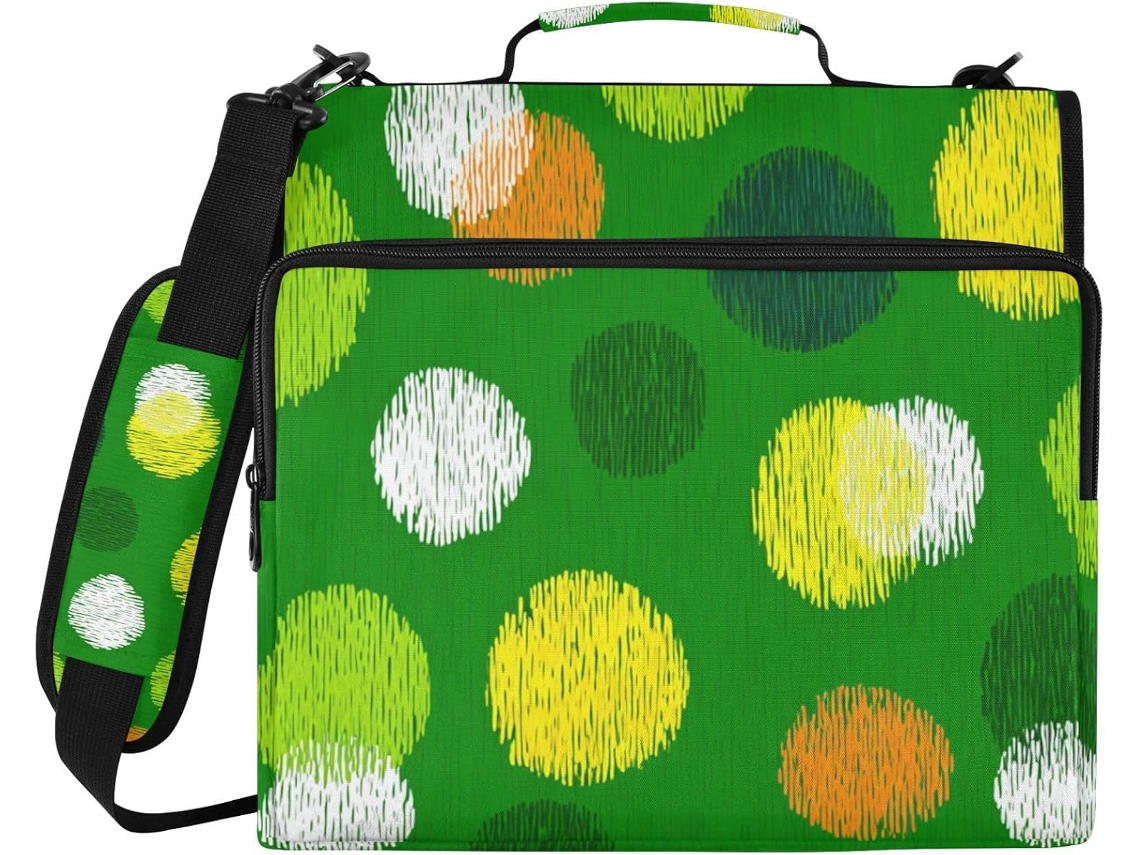 Pasta Organizadora Grama Green com Zíper Triplo, 3 Anéis de 1 Polegada e Alça, Diversas Bolsas com Zíper, Ideal