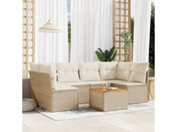 Vidaxl 7 Pcs Conjunto De Sofás P/ Jardim Com Almofadões Vime Pe Bege