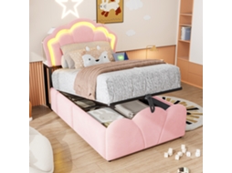 Cama Estofada Em Veludo Rosa 102.5x223 Cm