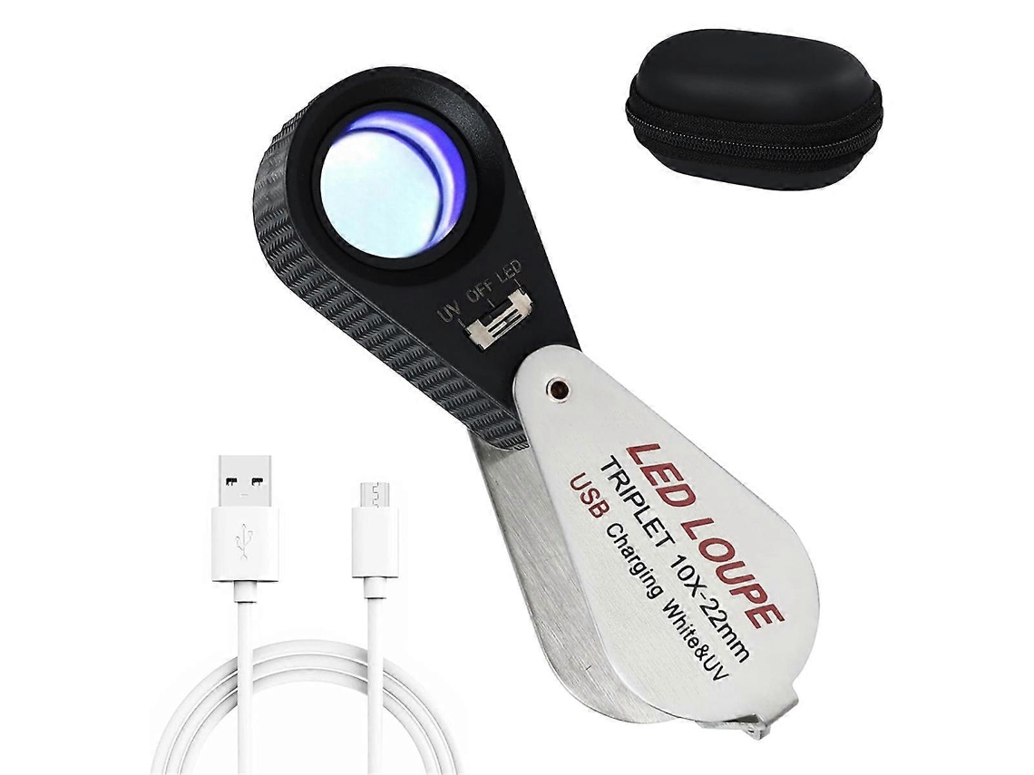 Lupa de Joalheiro 10x com Luz Uv e Led, Lupa Recarregável de 10x com Lente Tripla Vidro Óptico 22 Mm BRILVIBERA