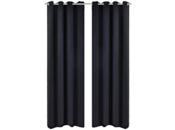 2 Pcs Cortinas Blecaute Com Argolas De Metal Preta 135 X 245 Cm