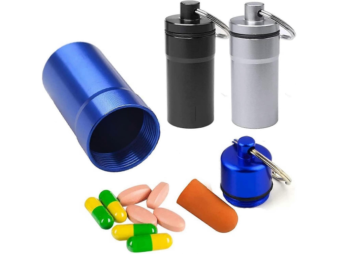 Conjunto De 3 Mini Frascos Alumínio Para Medicamentos(preto, Prata E Azul), À Prova D'água