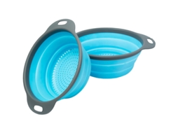 Conjunto De Colheres De Cozinha - 2 Colheres Plegáveis (8" E 9.5") Para Escorrer Massas, Legumes E Frutas - Azul
