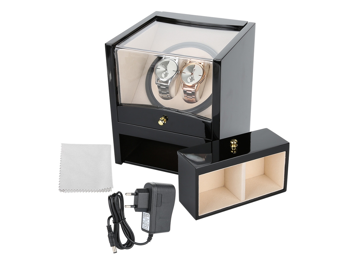 Caixa de relógio automática com motor elétrico giratório 2+2 e visor de luxo preto