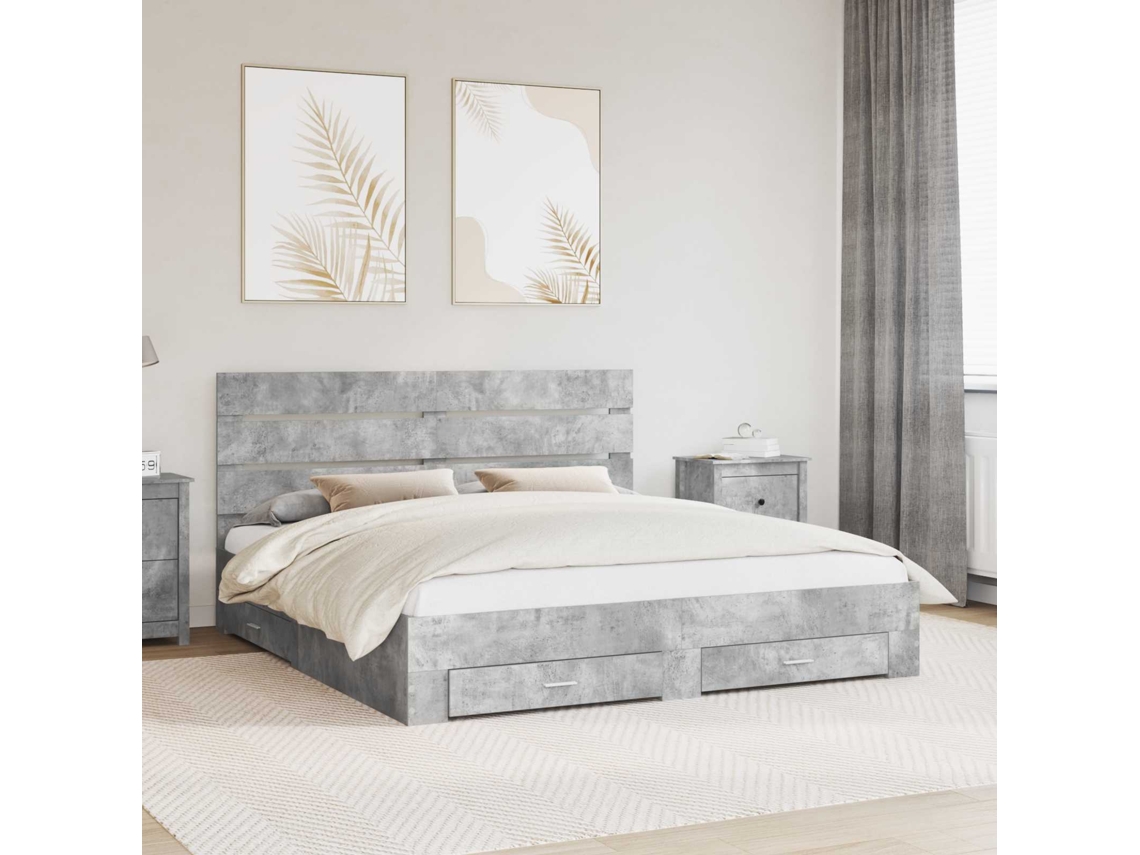 Vidaxl Estrutura Da Cama Cinzento 180 X 200 Cm Derivados De Madeira