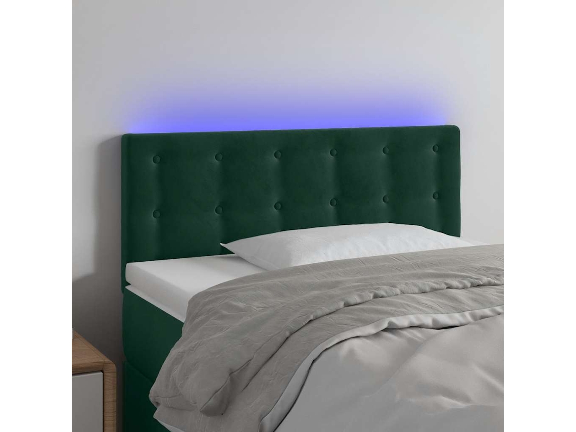 Vidaxl Cabeceira De Cama C/ Luzes Led Veludo 90x5x78/88cm Verde-escuro