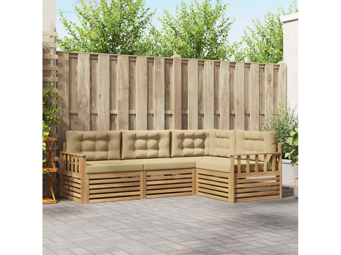 Vidaxl Conjunto De Sofás Para Exterior 5 Unid. Branco E Bege Poliéster