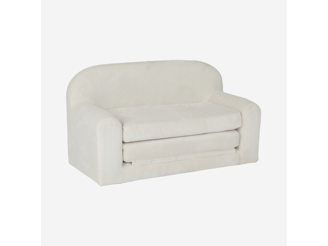 Sofá Cama Infantil em Veludo Cotelê Desdobrável Creme SWEEEK