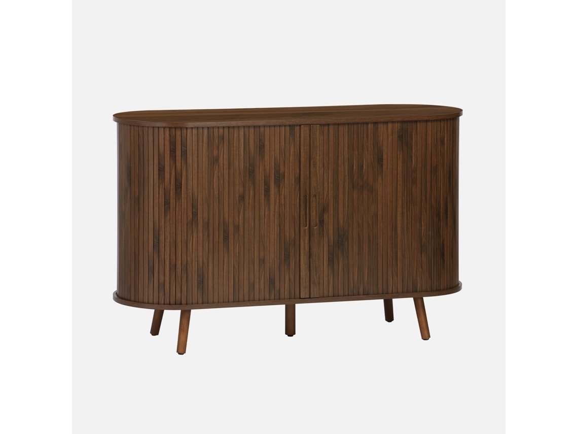 Aparador Escandinavo Com 2 Portas De Correr, 120cm, Madeira De Nogueira Sweeek