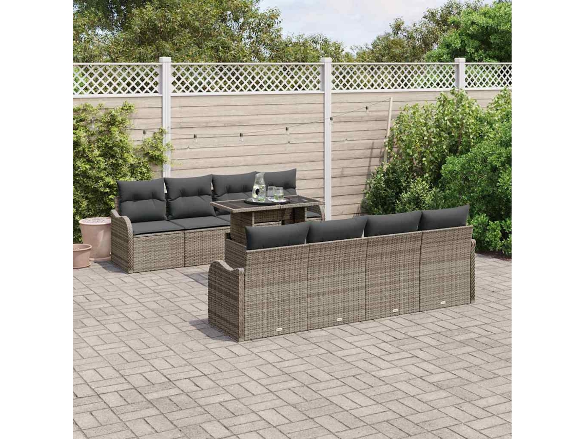 Vidaxl Conjunto De Sofá De Jardim 9 Unid. 8-número De Lugares Cinzeto