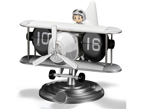 Relógio de mesa digital giratório automático de 12 horas com números grandes e disco rígido alimentado por bateria (branco)