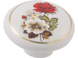 Novo Puxador De Porta Cerâmica Lon0167 1, 5de Diâmetro Com Estampa Floral Branca E Vermelha, Eficácia Confiável Id B86
