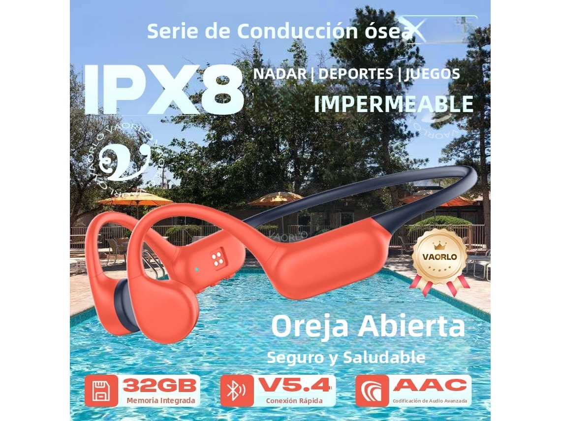 Fones De Ouvido Bluetooth 5.4 Com Condução Óssea (laranja/azul, 32 Gb), Cartão De Memória Mp3 De 32 Gb, À Prova D'água.