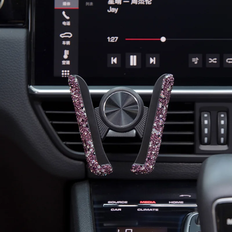 Suporte universal AQUAFORGE para celular com cristais brilhantes, para carro, clipe de encaixe na saída de ar