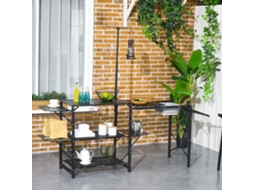 Mesa de Campismo 3 Níveis Dobrável Portátil C/prateleiras Armazen. Lava louça Suporte P/candeeiro e Bolsa Transp. Exterior 173x52x80 174 Cm