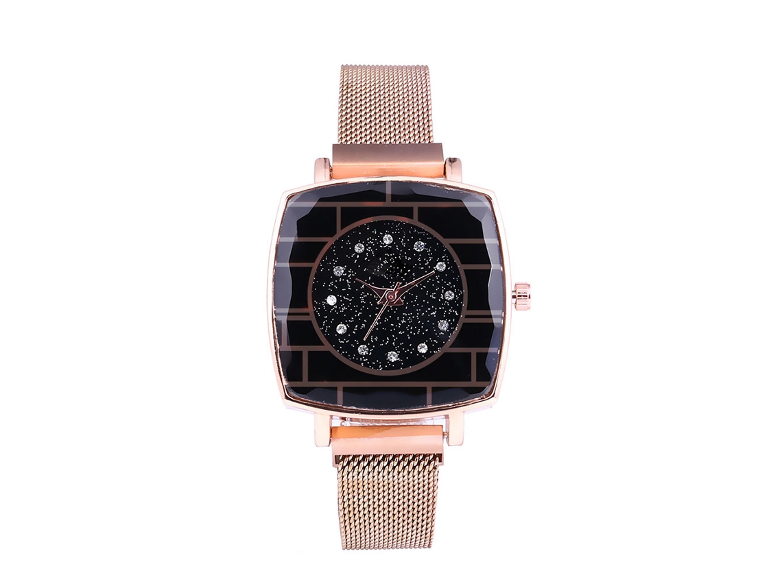 Relógio de Pulso Feminino Casual Quartzo com Pulseira de Malha Ouro Rosa