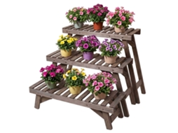 Conjunto 3 Suportes Para Plantas Em Madeira De Abeto Marrom